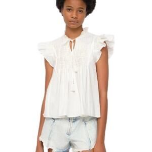 Sea NY Simona Flutter Sleeve Ruffle Short Sleeve Top White Size Small Cotton NEW